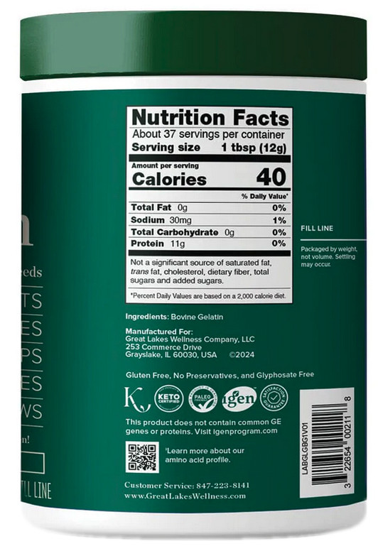 Great Lakes Gelatin back label