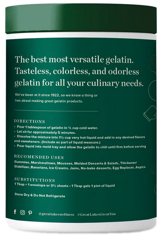 Great Lakes Gelatin Information label