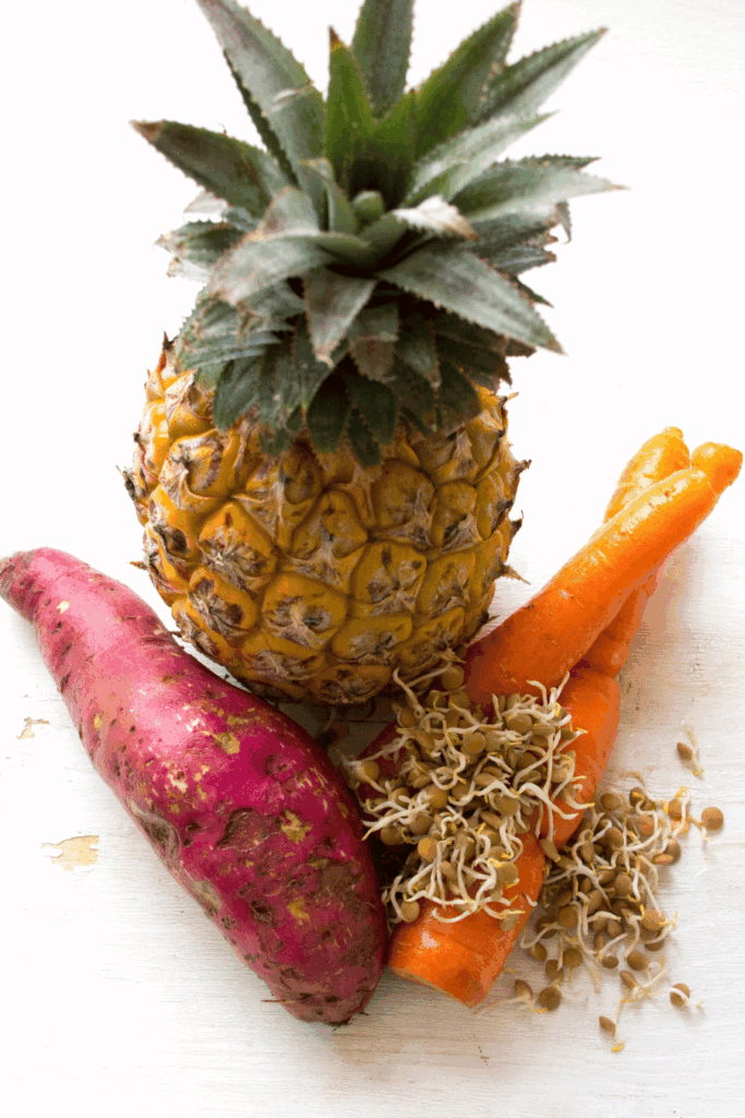 pineapple, sweet potato, lentils, carrot